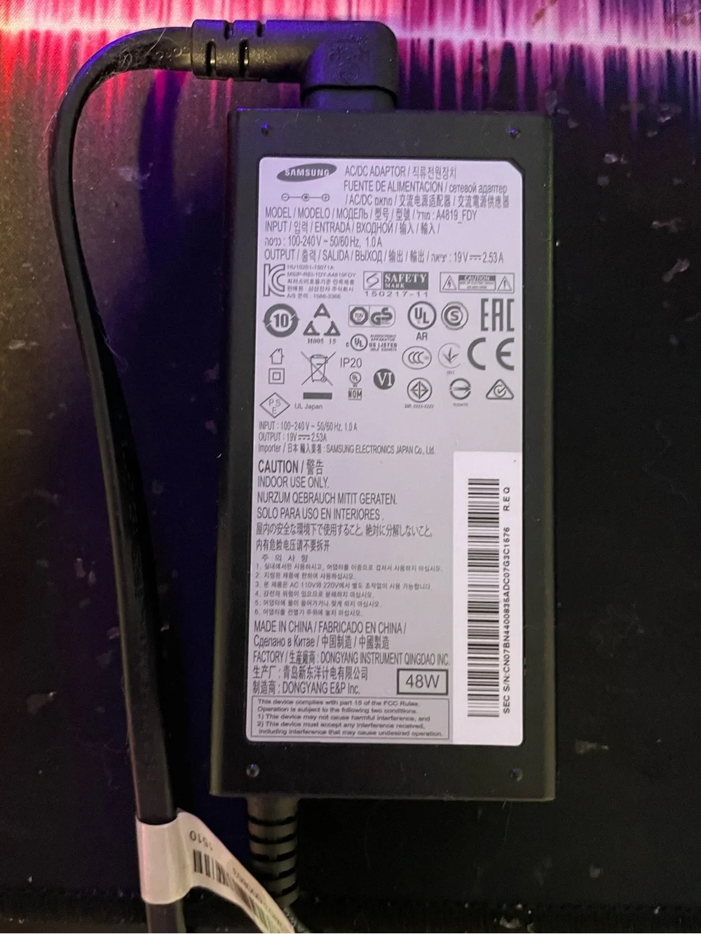 Samsung Black 48W TV AC Adapter Charger (model UN32J400)